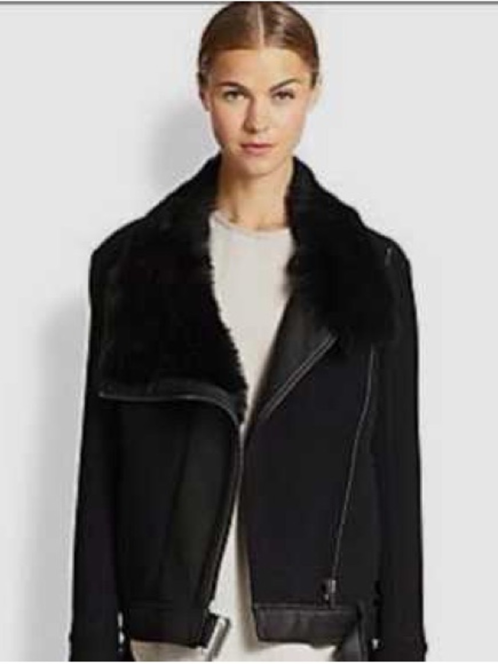 HELMUT LANG Fur Combo Wool Blend Jacket in Black
